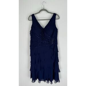 Ignite Evenings By Carol Lin Womens Blue Ruched Formal Dress Sequins Size 16